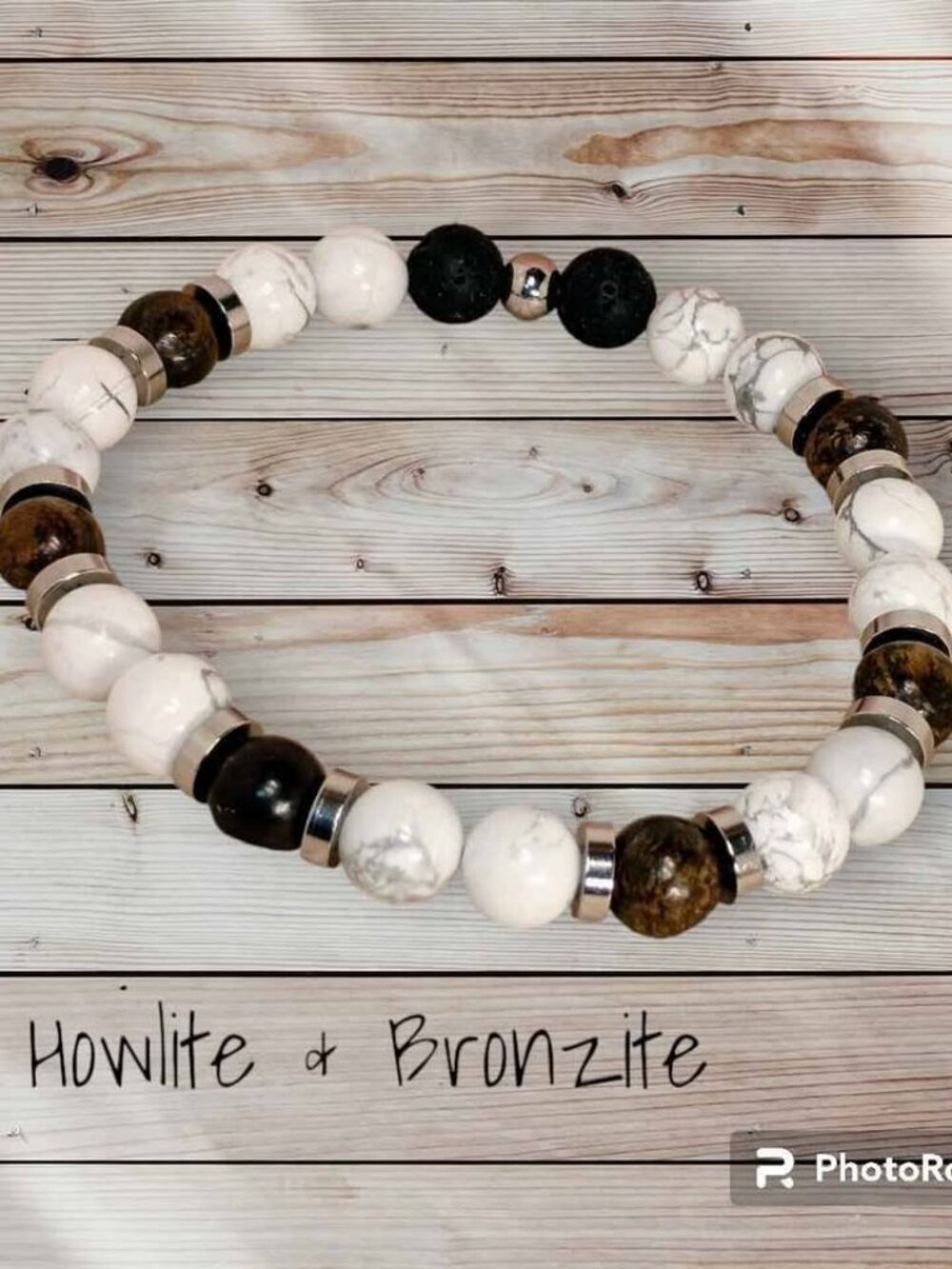 The Volcanic Oasis Mens 8mm White Howlite Bronzite Lava Rock Bracelet